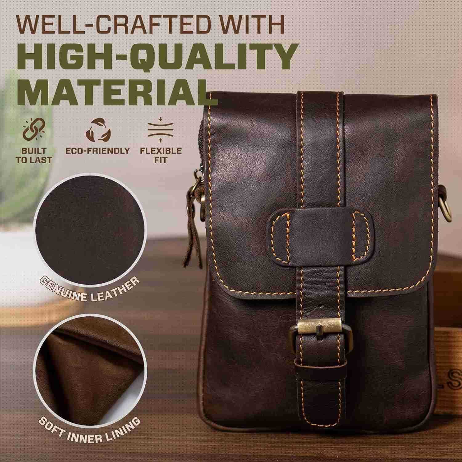 Genuine Leather Phone Pouch for Belt Small Men Bag Crossbody Purse Cell Phone Holster Holder Case with Belt Clip Fits for iPhone 16 Pro Max 15 Pro Max