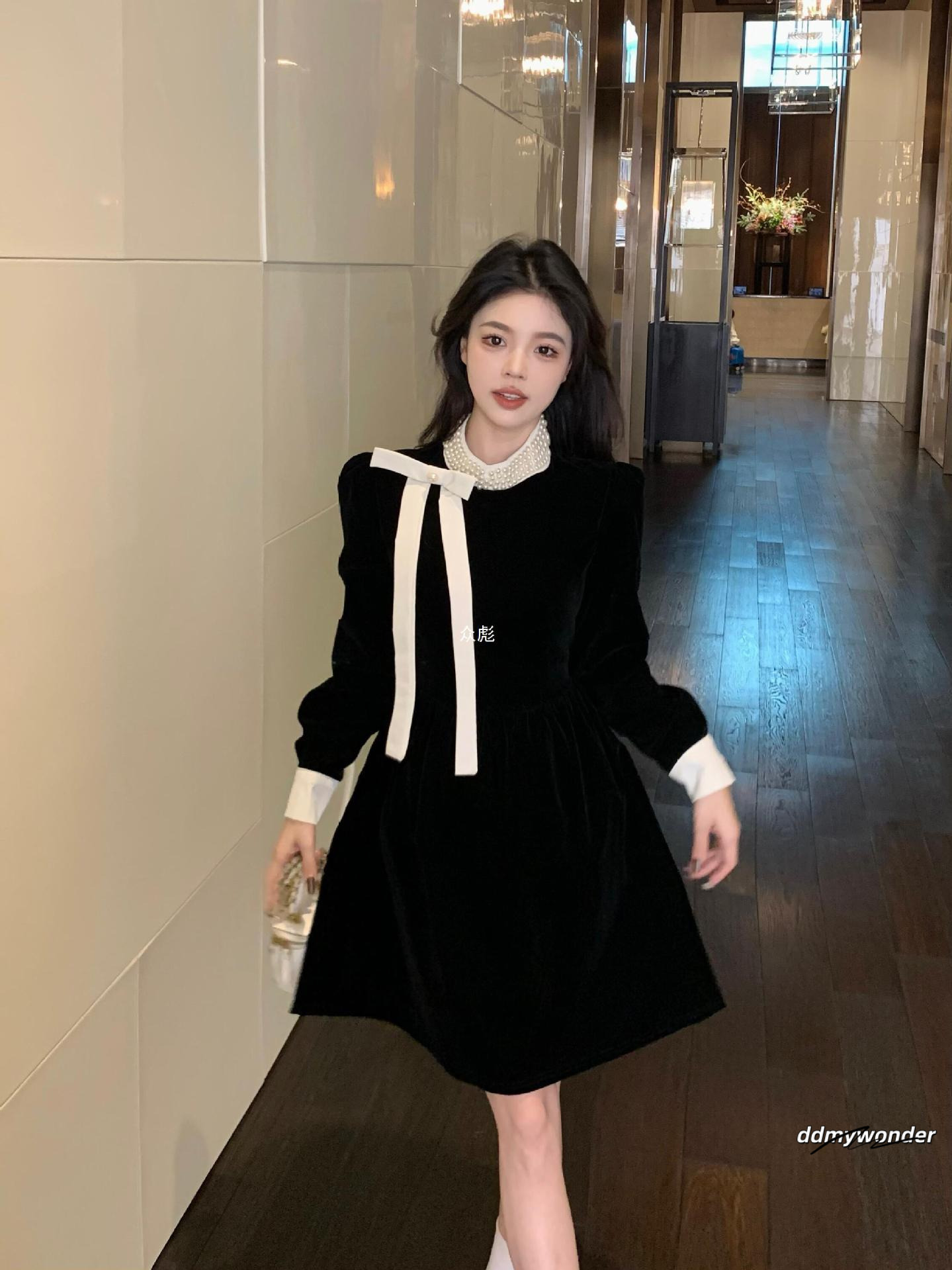 Large Size Women's Autumn/Winter French Hepburn Style Chubby Girl Appears Slim And Waist Tight Temperament Dress ddmywonder ddmywonder ddmywonder