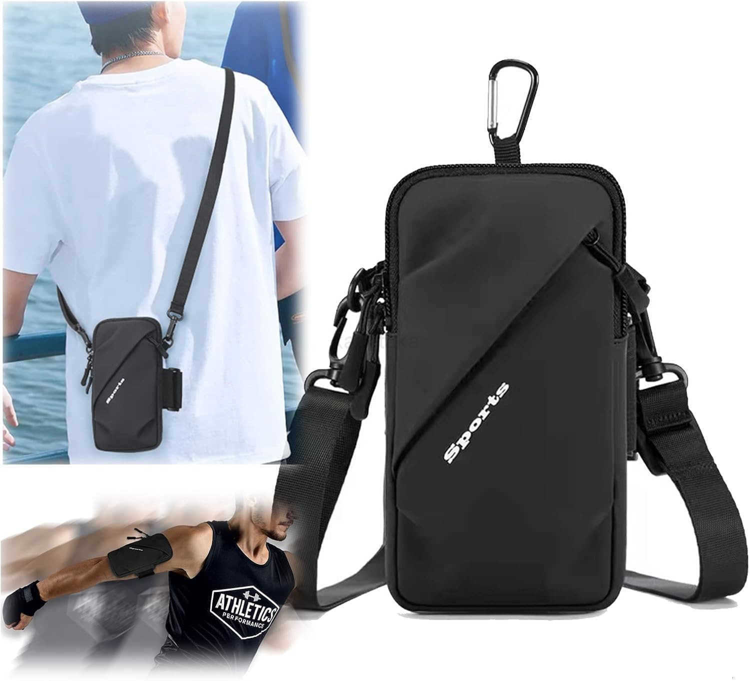 Phone Holder Arm Band Small Crossbody Shoulder Holsters Bag with Arm Bands Fits iPhone and Android Use for Running Walking Hiking Biking 67 Inches Bla