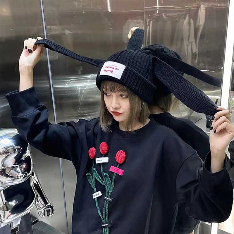 Cute Rabbit Long Ear Hat Knitted Hat Warm C Knit Letter C Unisex C Beanie Long Ear Hat Crochet Knitted Bunny HatXJ250910