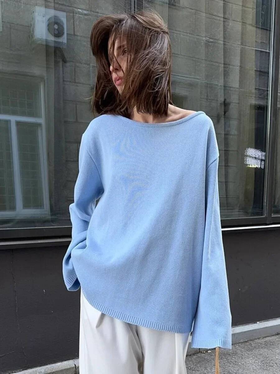 Wolfeel Autumn Winter New Women's Cotton Backless Design Loose Knit Pullover Jumper Fashionable Commuting Sweater dongdumaoyi