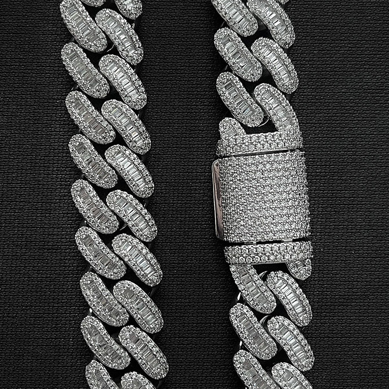 Hip Hop 18Inch 16MM Brass Moissanite Diamond Mens Cuban Link Chain for Wedding or Gift