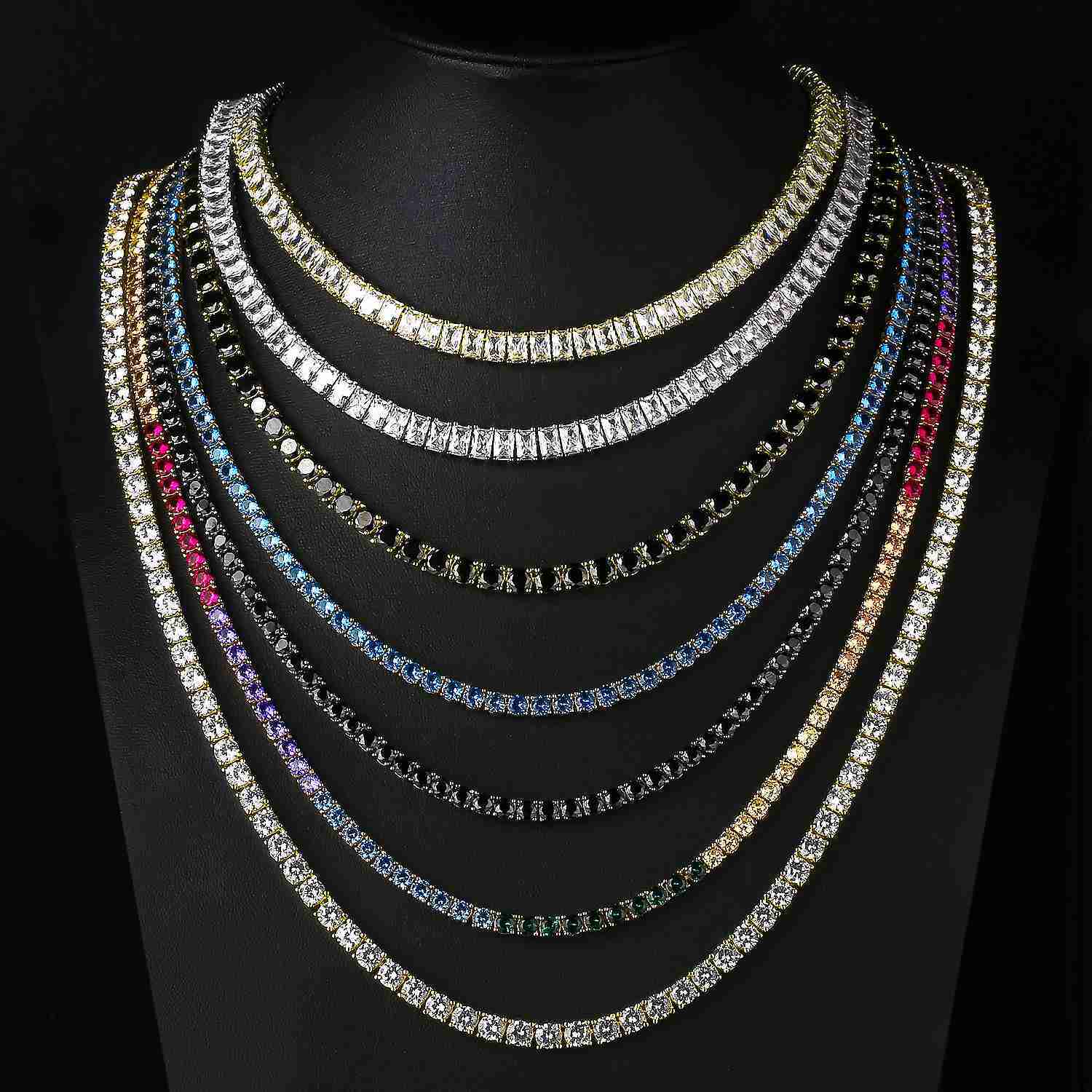 Women Men Crystal Moissanite Tennis Choker Chain Iced Out Jewelry Set Hip Hop Brass Diamond Tennis Chain Moissanite Tennis Necklace