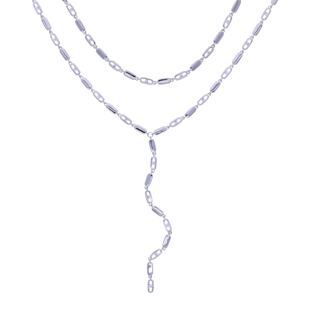 2025 New Women Fashion Jewelry Geometric CZ Rectangle Charm Link Hand Chain Bracelet Choker Y Lariat Necklace