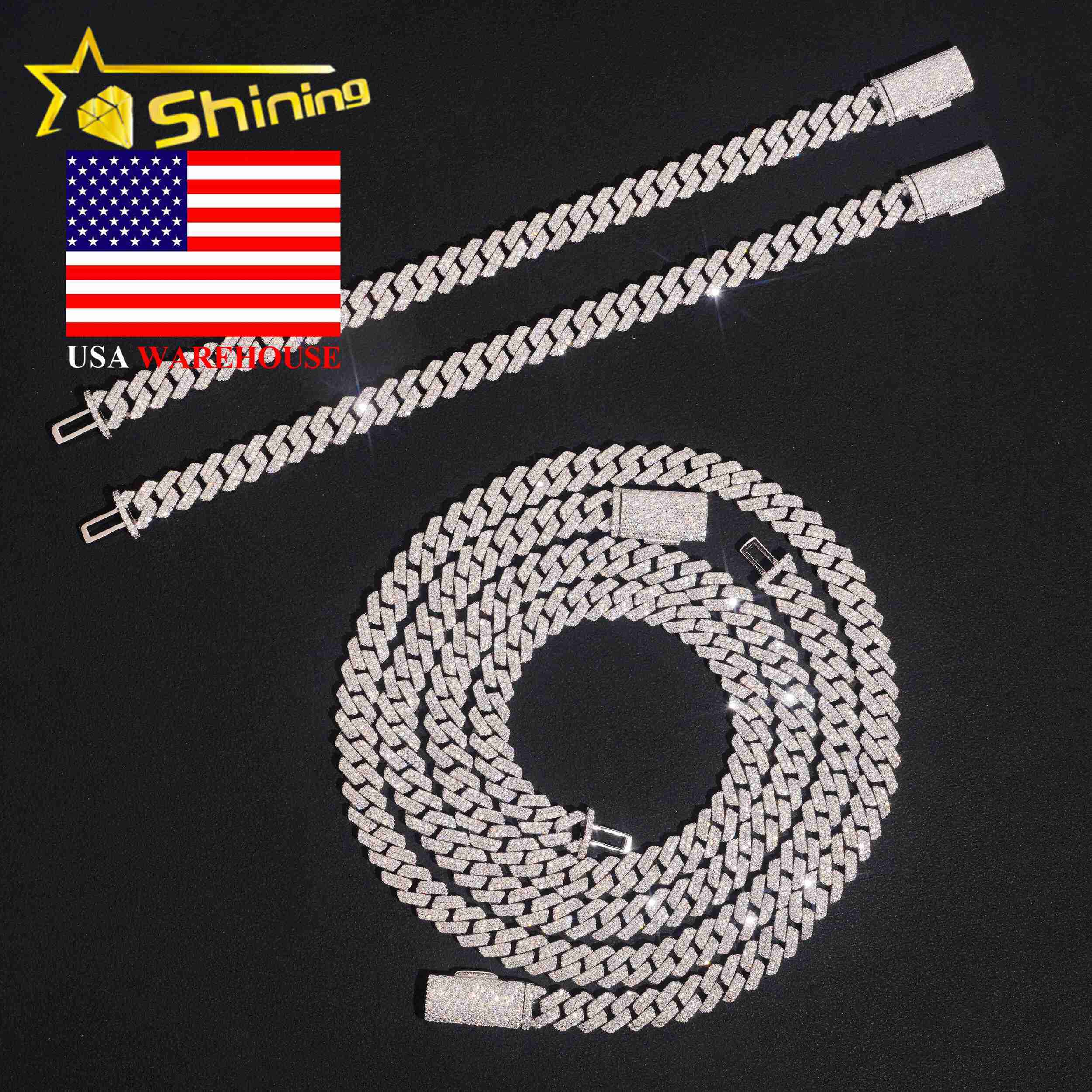 USA Warehouse Fast Shipping 8mm 925 Solid Silver Hip Hop Jewelry Iced Out Certificate GRA Moissanite Diamond Cuban Link Chain