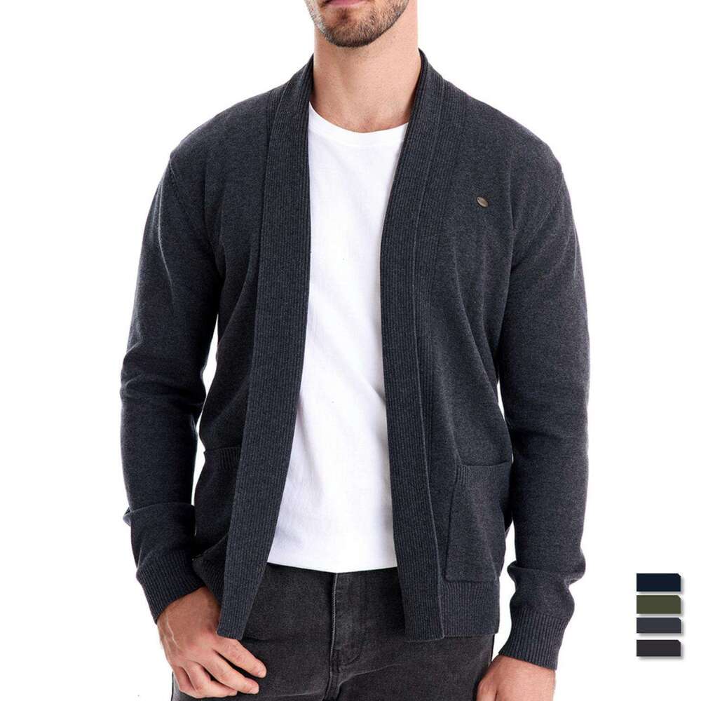 Men's casual autumn cardigan high-quality business knit sweater, solid color men's top