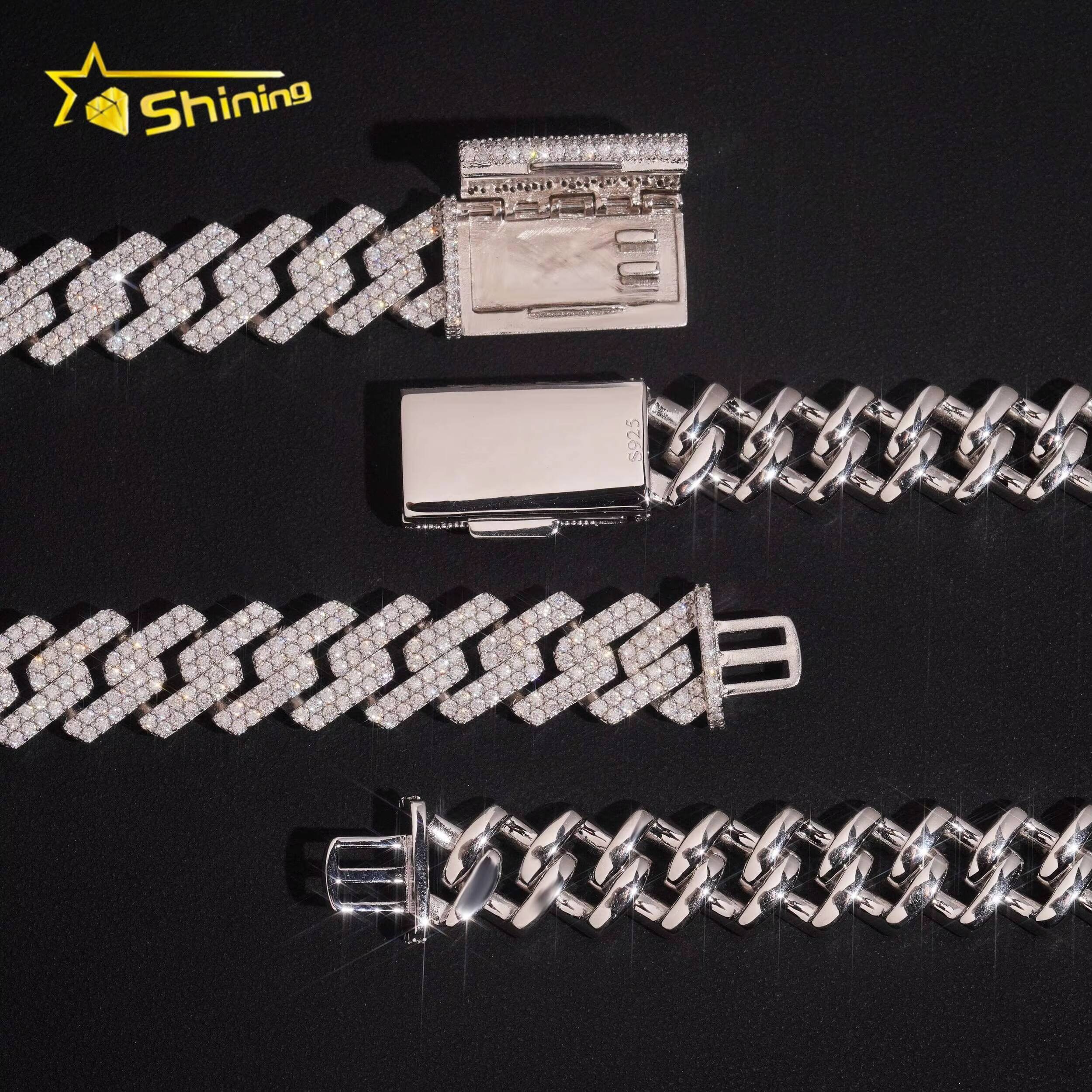 Hip Hop Jewelry High Quality Mens 15mm 925 Sterling Silver Iced Out VVS Moissanite Cuban Link Chain