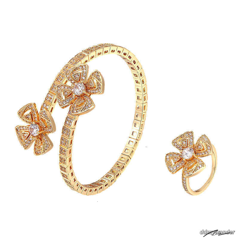 New Eternal Petal Bracelet With Zircon Inlay Fashionable Modern Jewelry For Women Spring Snake Bone Hollow Double Flower Accessories