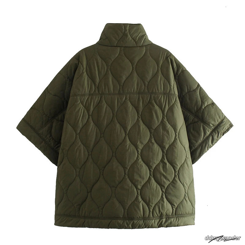 Cotton Padded Shawl Open Top Argyle Stand Collar Thick Zipper Warm Winter Womens Coat Raincoat Batwing Sleeves 241128 ddmywonder ddmywonder ddmywonder