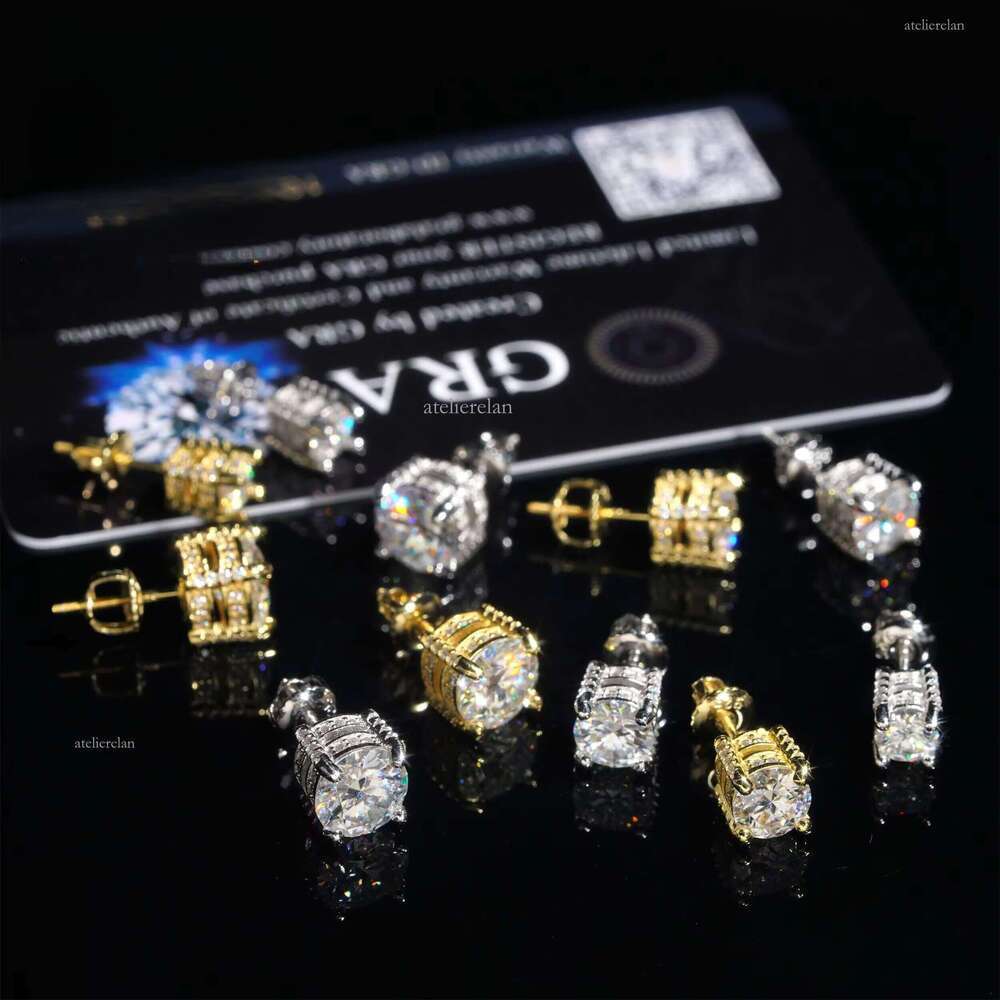 4 Prong Round Shape Sier 5mm 6.5mm 8mm Moissanite Stud Earrings Screw Back Pass Dia Tester