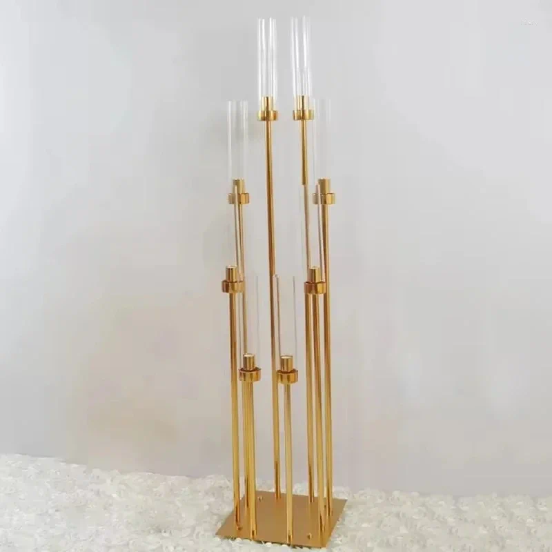 Candle Holders 2-10pcs 8 Heads Metal Candelabra Road Lead Table Centerpiece Gold Candelabrum Stand Pillar Candlestick Weddin XJ260305