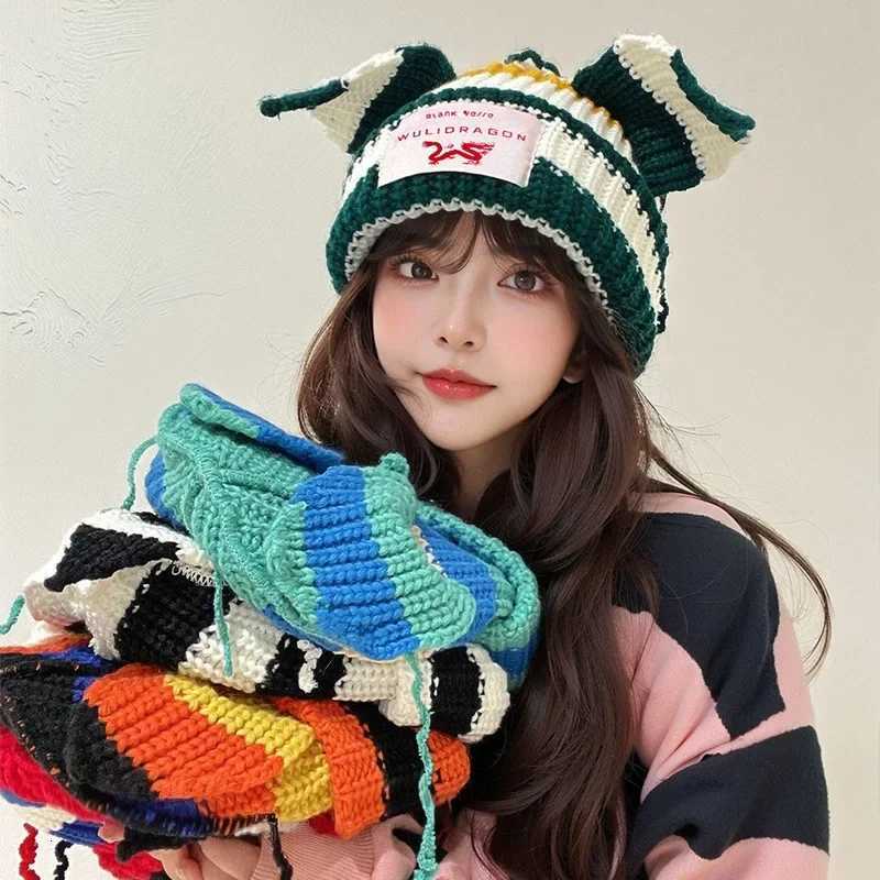 oy Cat Ear Knit Hat Doublelayer Warm Pig Ear Woolen Hat Cute Fashion Hooded C Niche Design Hiphop Personality Cold HatXJ250910
