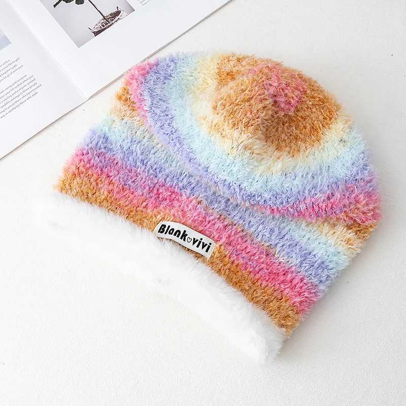 Hot Sa Loose Dandy Hat Lazy Sty Gradient Beanie Hat Fashion Winter Hats For Wen Streetwear Mticolour Warm Hats For Girl G250910