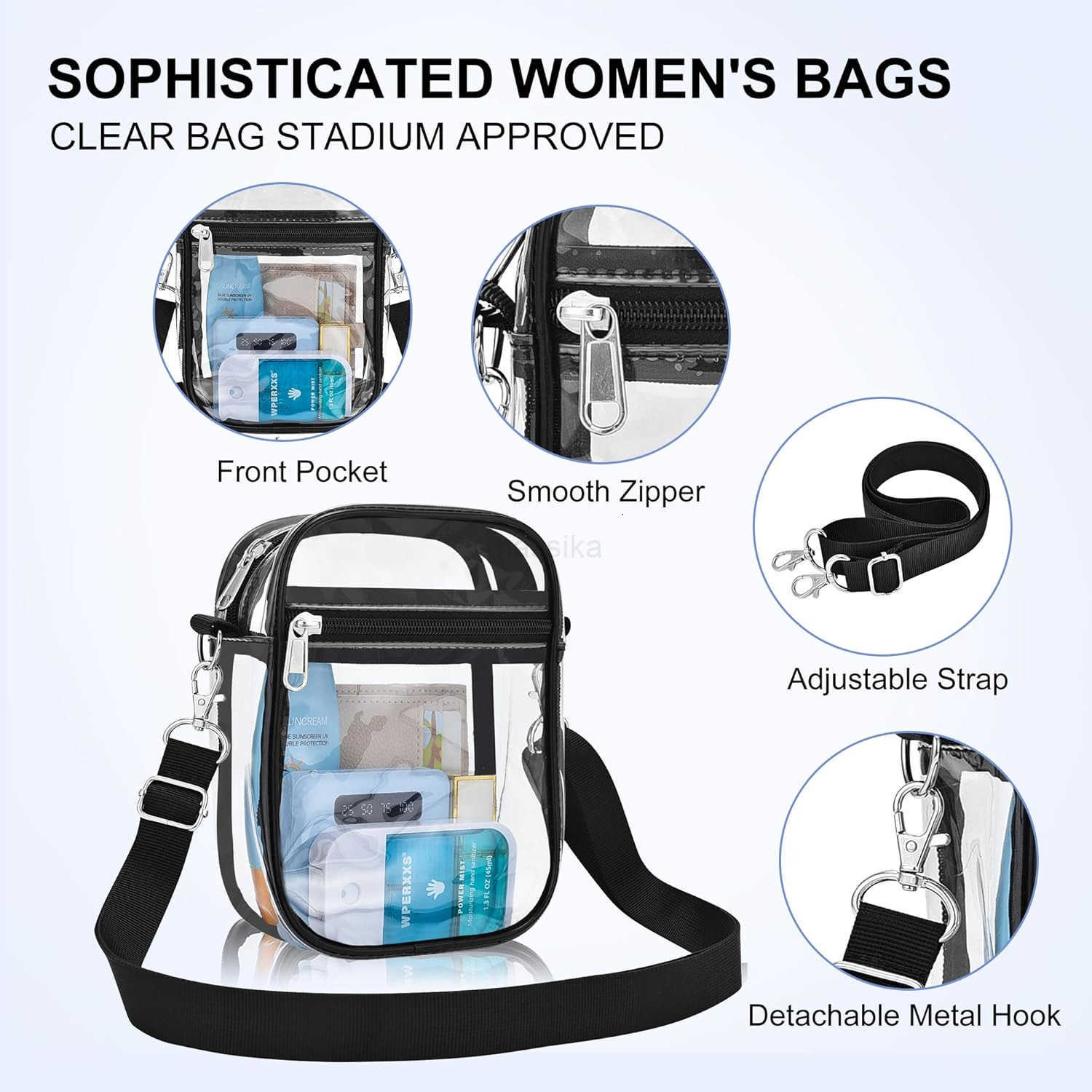 Small Clear Bag Stadium Approved Clear Purses Sports Stadium Events PVC Messenger Bag for Women Girls M250910