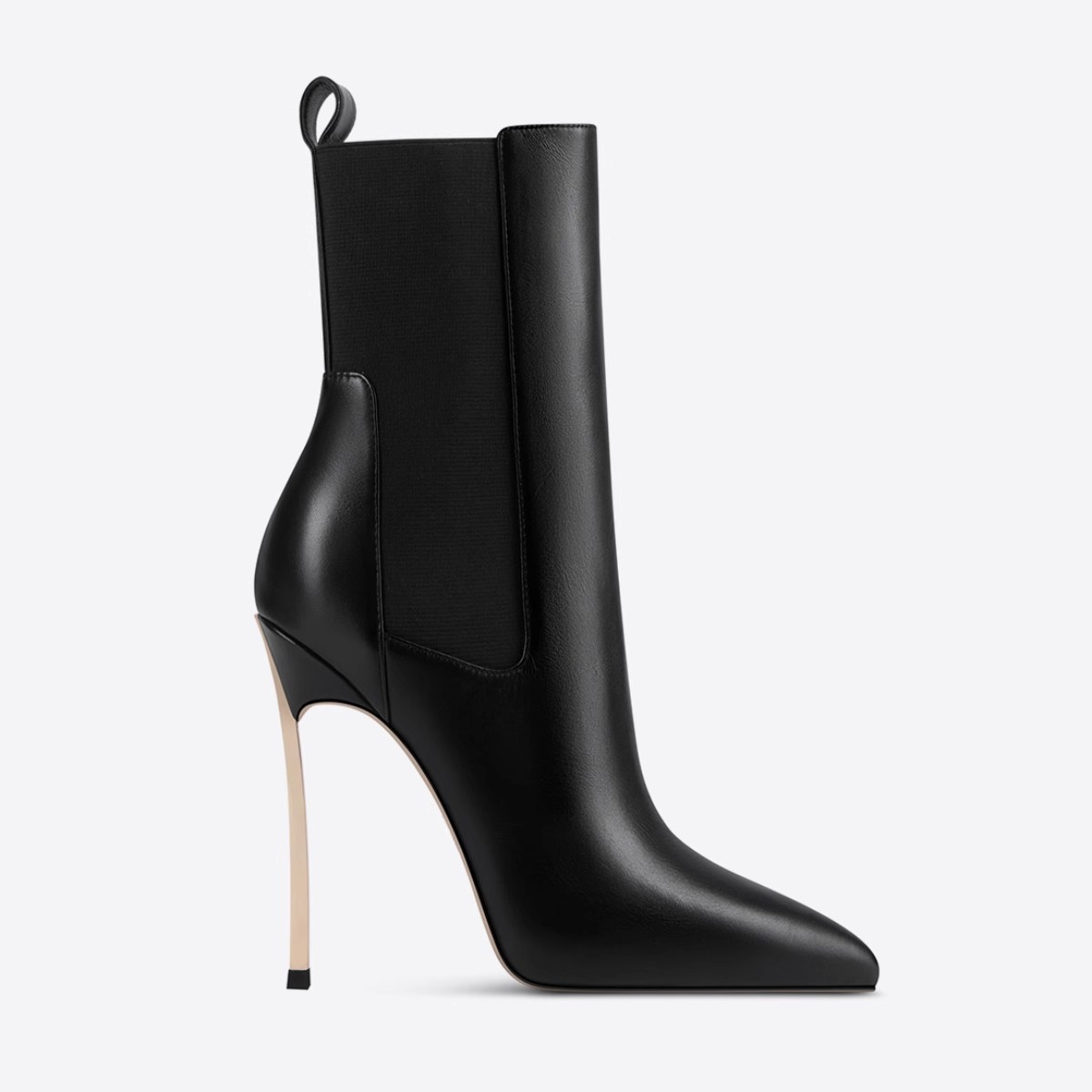 Chengdu Handmade Pointed Toe Chunky Heel Ankle Boots - Metal Accent Pull-On Boots (White/Black) European Style Fashion Boots