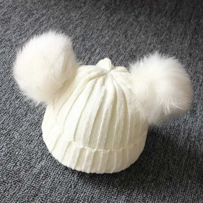 1PC 02 Years Winter Warm Children Knitted Hat Infant Kids Baby Wool Hat Knit Beanie C Windproof Big Pompom Boys Girls BeaniesXJ250910