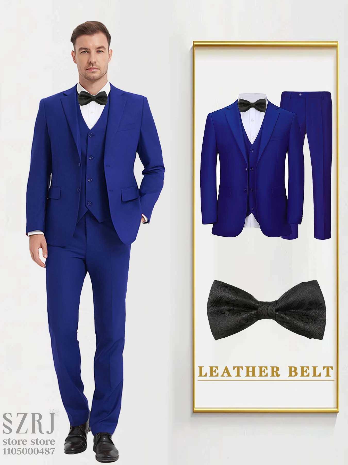 British Style Mens Suit Set JacketVestPantsBow Tie Slim Elegant MultiOccasion W250910
