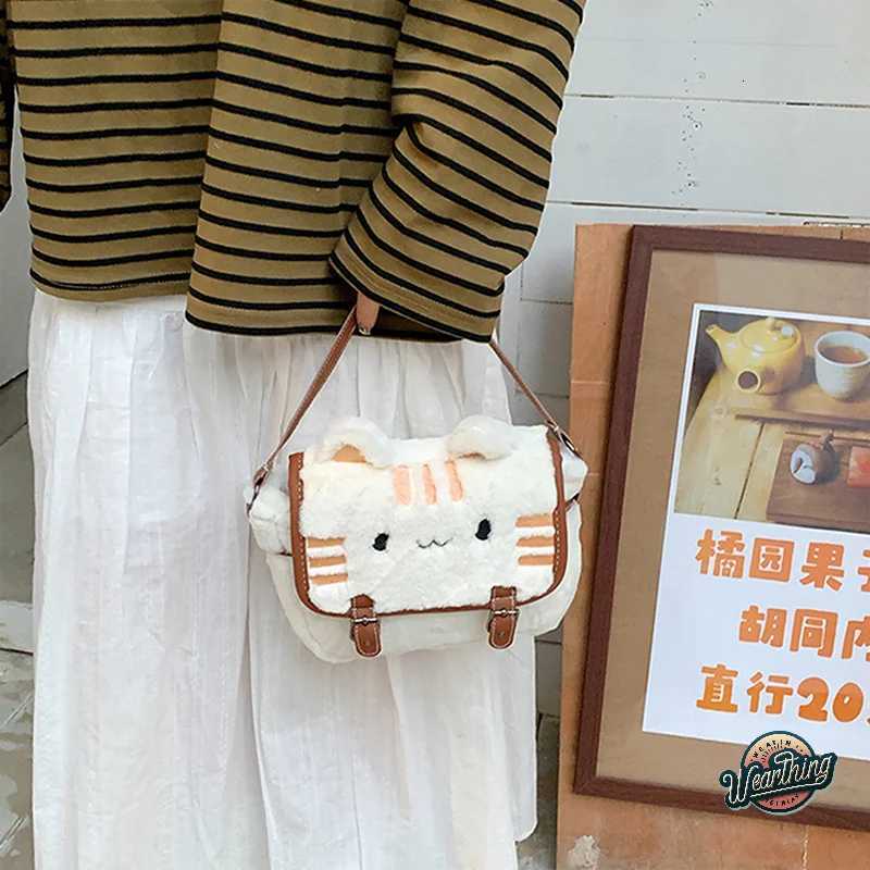 Cute Cat Face Plush Shoulder Messenger Bag For Women Lovely Beautiful Cartoon Handbag Crossbody BagsXJ250910