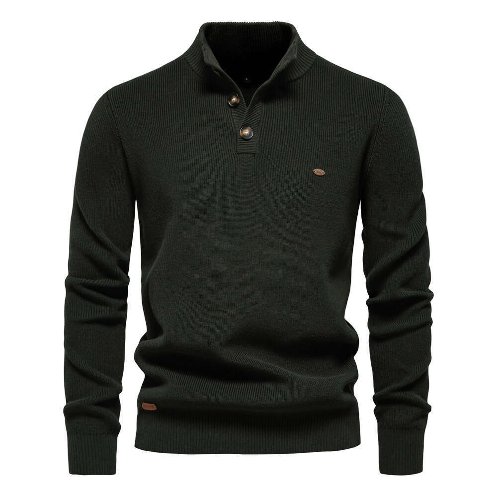 Autumn and Winter New European Size Men's Long Sleeve Half Zipper Stand up Collar Solid Color Versatile Casual Trendy Sweater