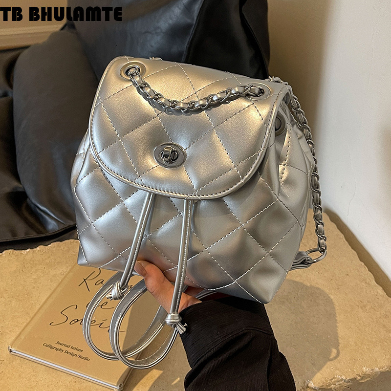 Free Shipping Designer Bag Chain Quilted Backpack Simple Women High-end 2025 New Summer Luxury Bag Korean Style PU Small Backpack For Going Out