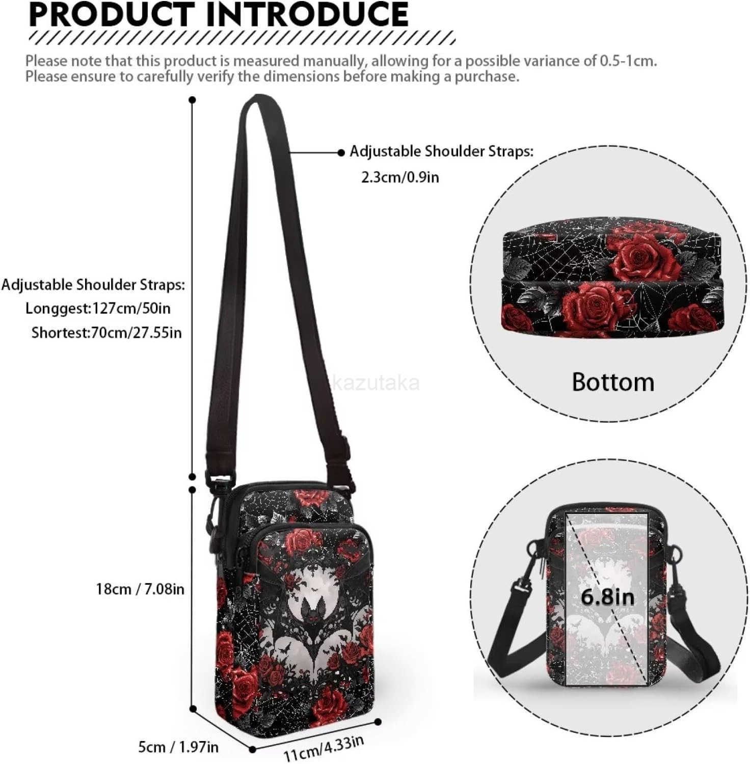 Small Crossbody Bag for Women Lightweight Cell Phone Purse Bloody Rose Shoulder Wallet with Zipper Pocket Z250910