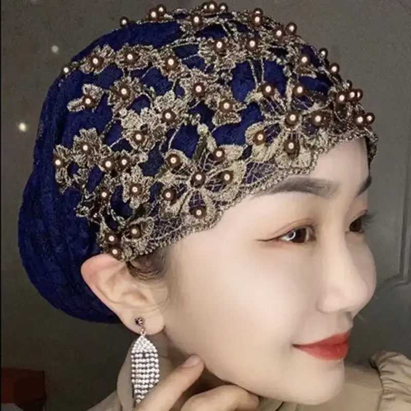 Ladies Personality Ethnic Beaded Hat Gauze Scarf scarf New Fashion scarf Plover Hat Ladies Baotou Hat T003 G250910