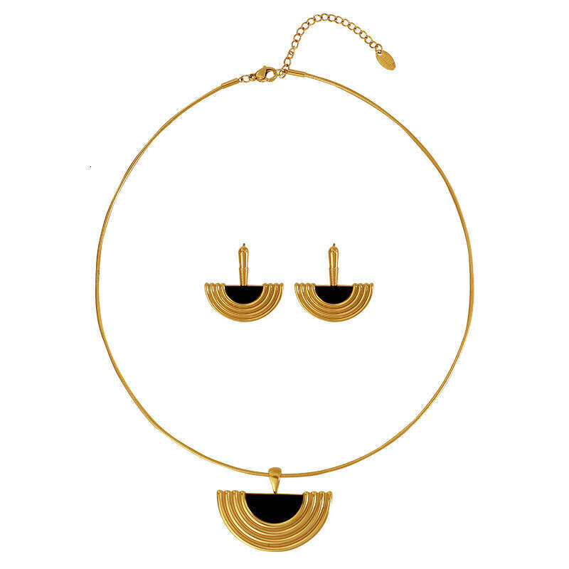 Classical Temperament Acrylic Choker Pendant Necklace Earrings Set Exquisite Fan-shaped Design Sense Jewelry