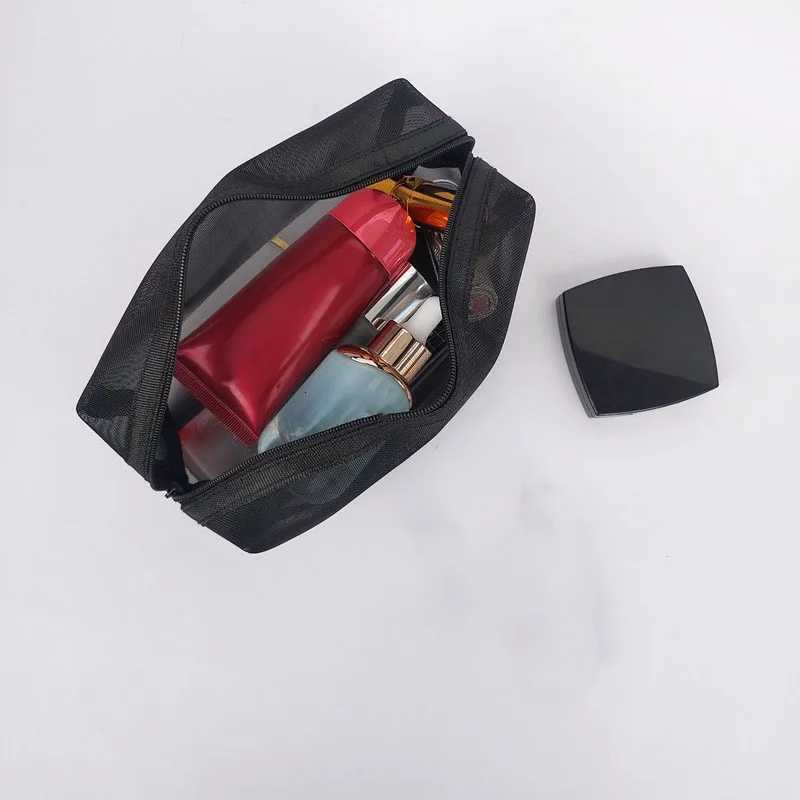 1pcs Black Womens Cosmetic Bag Mesh Storage Organizer for Cosmetics Pencil Case Travel Girl Brush Toilet Makeup Pouch CaseXJ250910