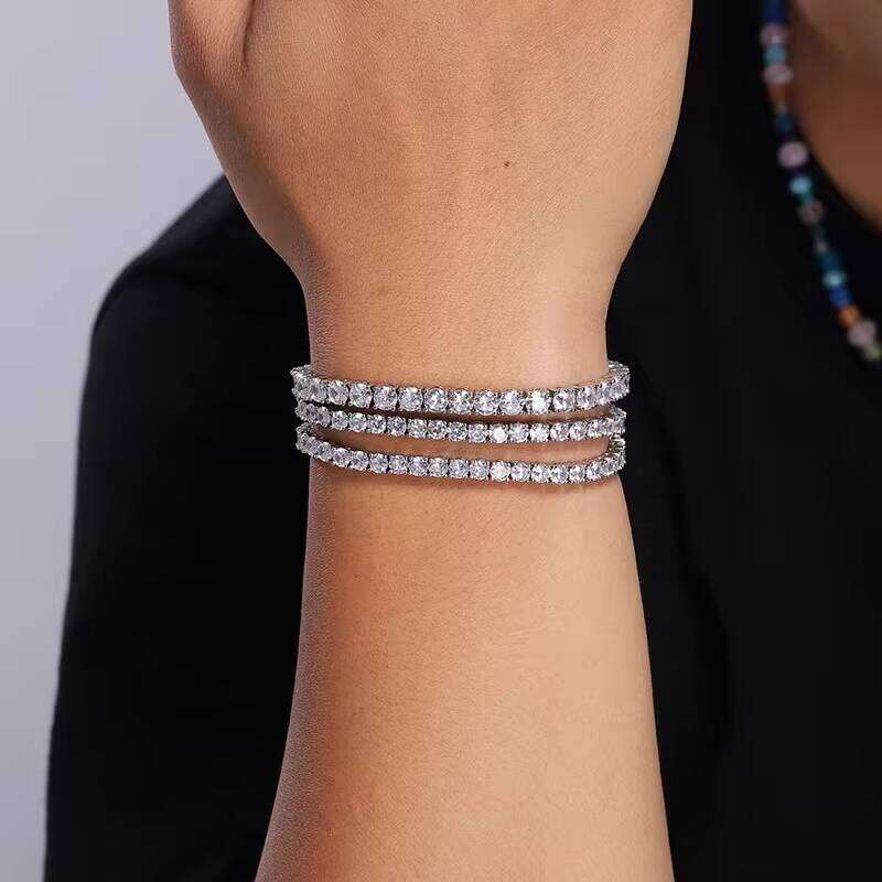 Customizable Thin 14 Full Iced Out Four Leaf Clover 14K Leather Real Gold 3Mm 2Mm Tennis Bracelet Moissanite