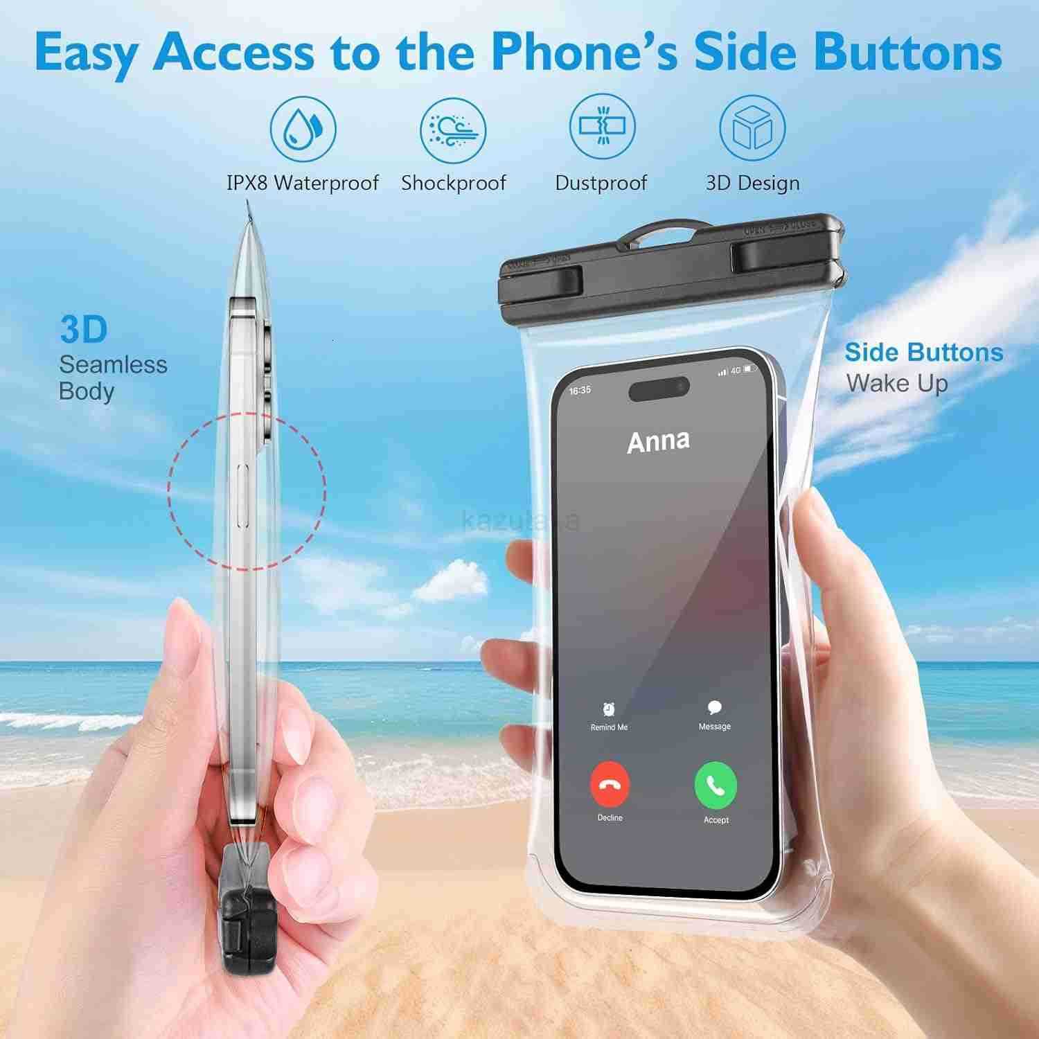 2 PCs Waterproof Phone Pouch Clear Waterproof Phone Case for iPhone 15 Pro Max 14 13 12 11 Plus Up to 69 3D IPX8 Water Proof Cellphone Dry Bag for Sno