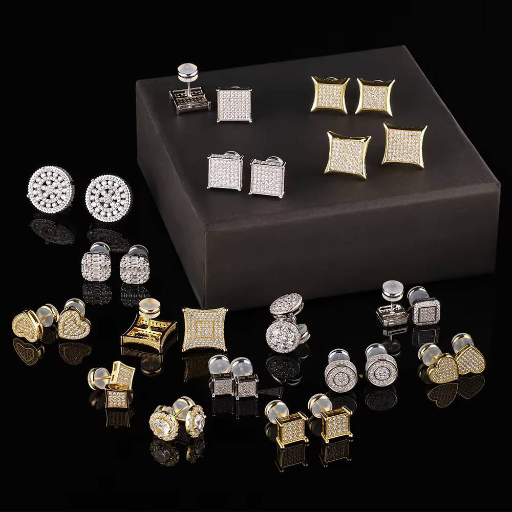 Cities Jewelry Wholesale18k Gold Plated 925 Sterling Silver 5a Cz Diamond Mens Earring Stud Earrings for Men
