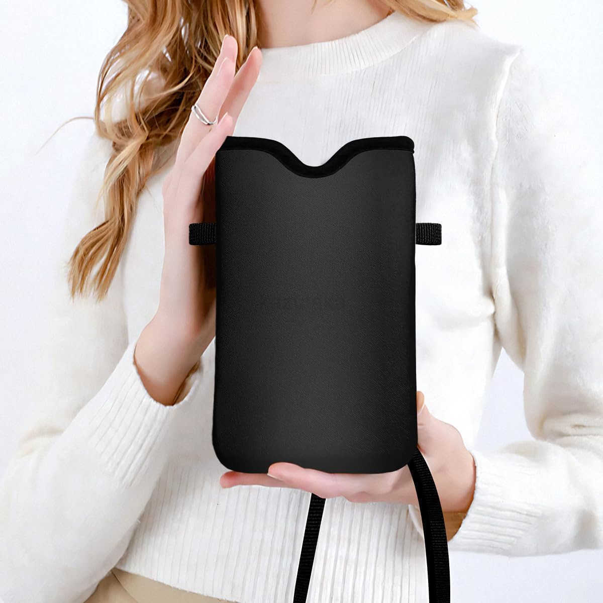 Neoprene Cell Phone Sleeve Pouch Case Bag with Crossbody Strap Neck Lanyard for Women Men 76 X 43 InchesSolid Black Shockproof Universal Phone Bag Z25