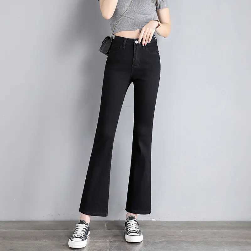 Autumn Winter New Small Code High Waist Weila Jeans Women Solid Color Washing Elastic Comfortable Casual High Street Denim Pants Z250910