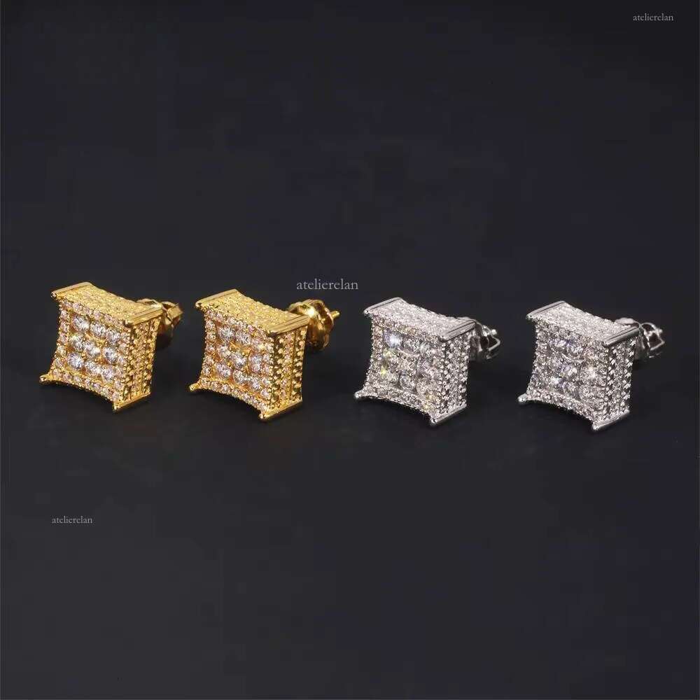 Wholesale Price High Quality Fashion Sterling Sier Moissanite Dia Gold Plated Square Iced Out Men Earrings