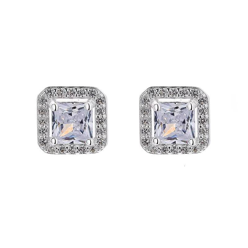 Minimalist Large White Zircon Silver Glitter Square Geometry Diamond Earrings for Women