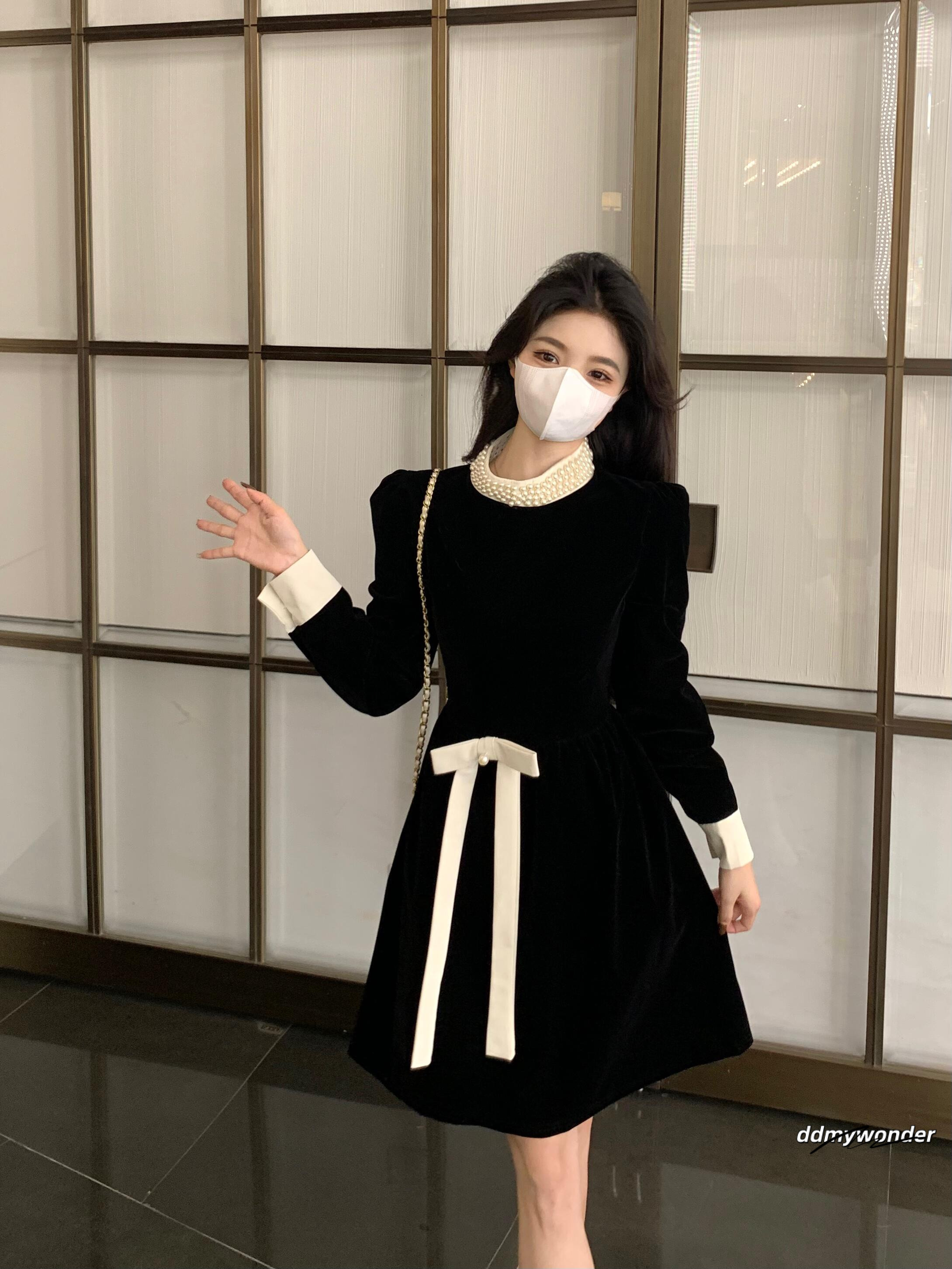 Large Size Women's Autumn/Winter French Hepburn Style Chubby Girl Appears Slim And Waist Tight Temperament Dress ddmywonder ddmywonder ddmywonder