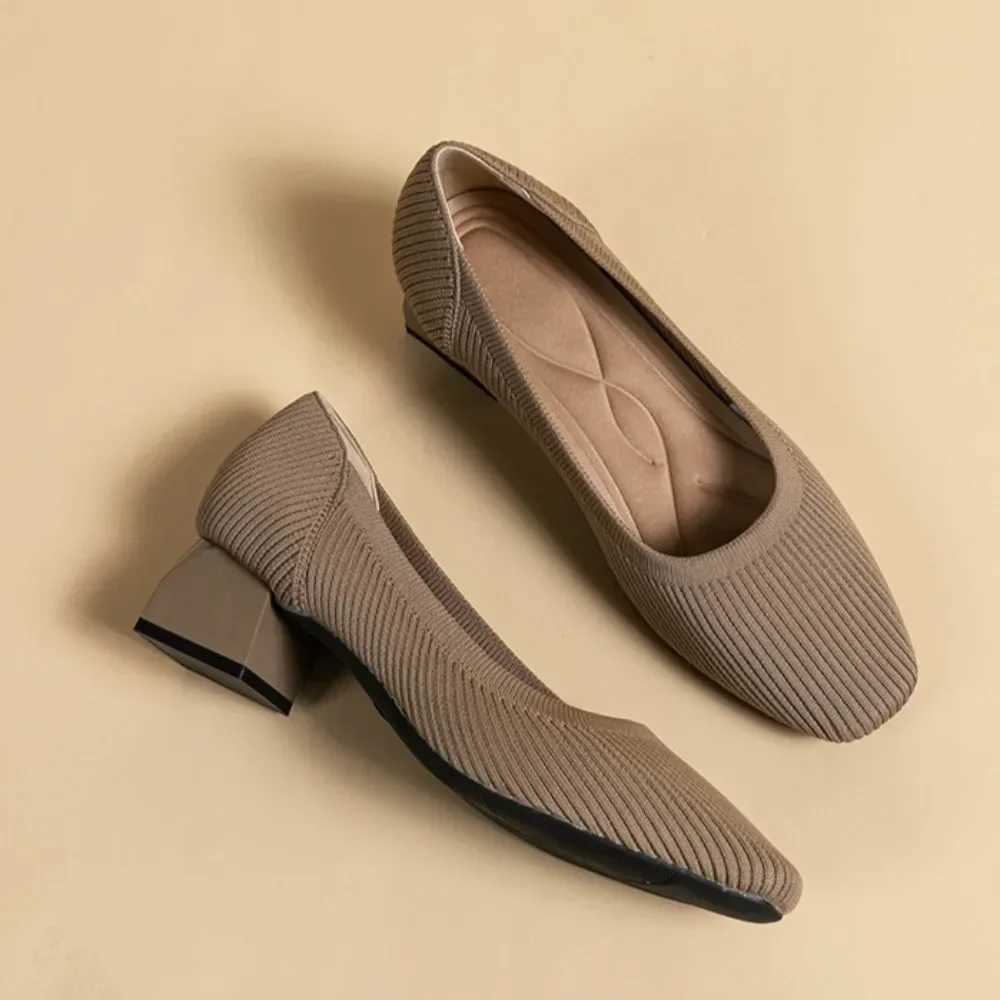 Rough Order Shoes Women Mid Heel 4cm Breathable Knitted Oversized Soft Soled Casual Woven Shoes Cloth Shoes Wide Heels Women W250910