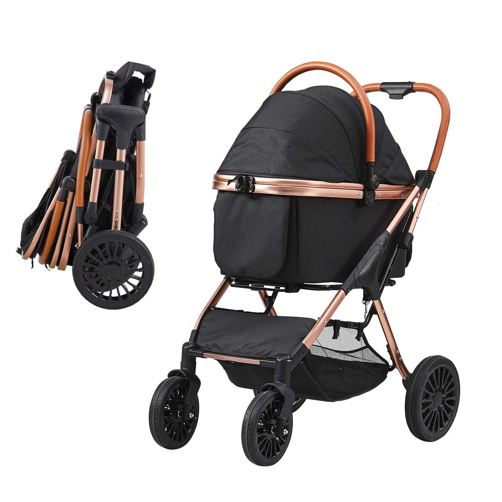 SucceBuy 66 lbs Pet Stroller Foldable Dog Puppy Stroller with Brakes Storage Basket Detachable Carrier for Small to Medium Dogs W250910