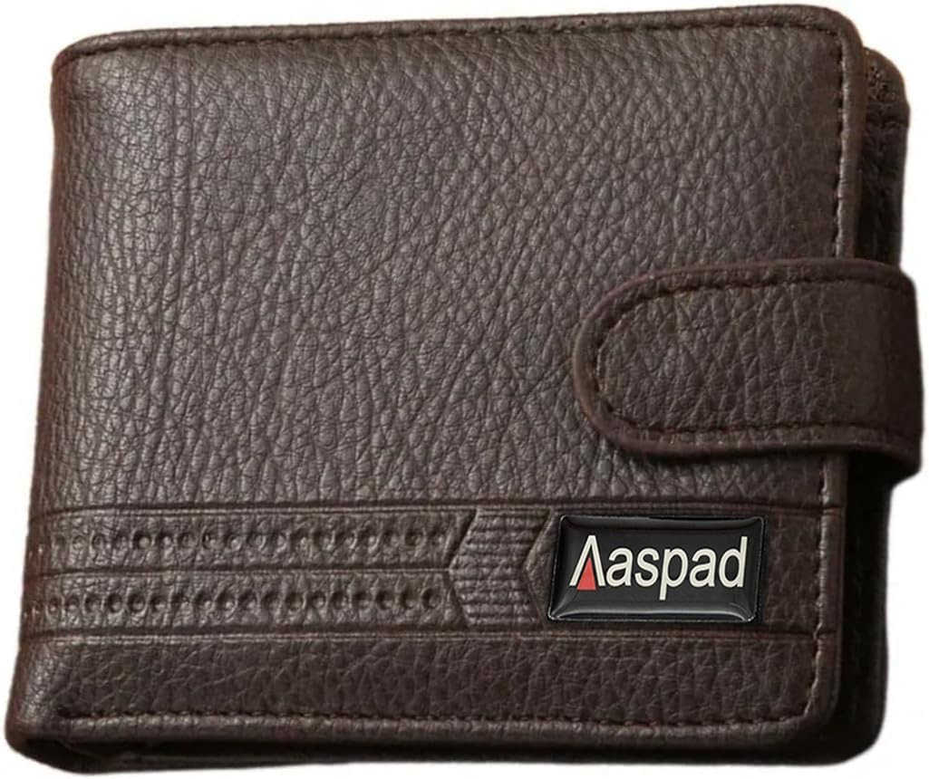 Wallet for Men Bifold Styles Fasten with Leather Belt Button Larger Capacity Multiple Card Slots with Coin PackeTCard Photo Holder Zipper wallets with
