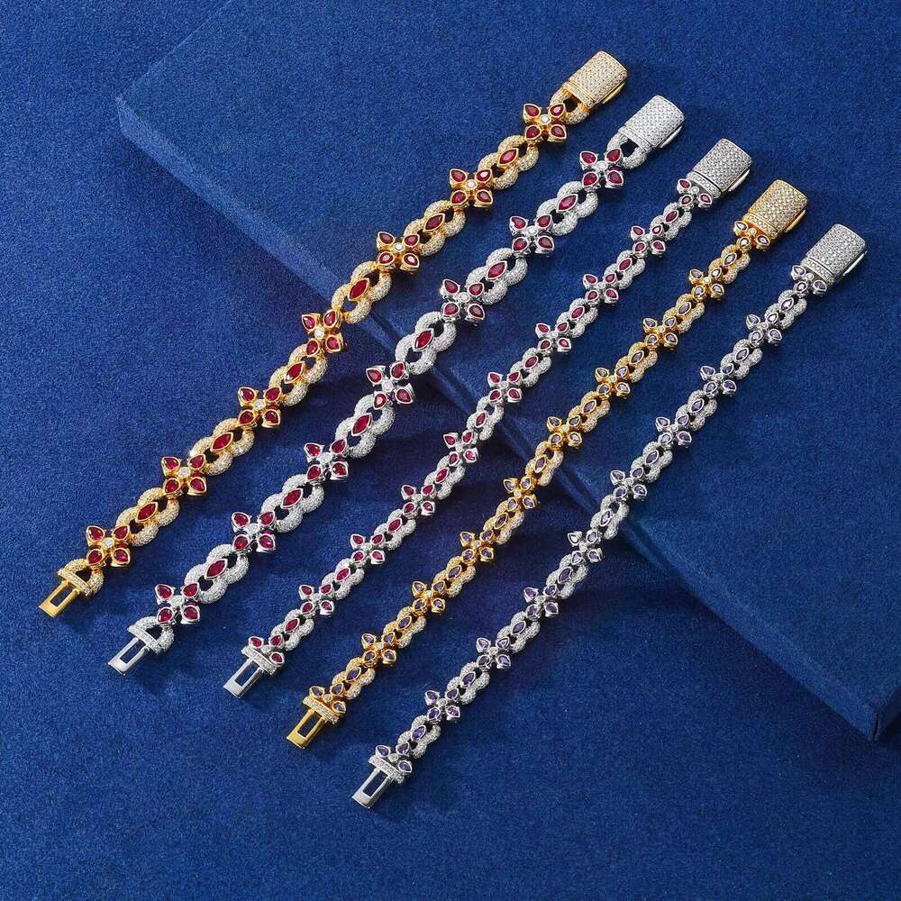 Fine Jewelry Men 10mm 14mm Sterling Sier VVS Moissanite Colorful Four Leaf Clover Infinity Link Bracelet