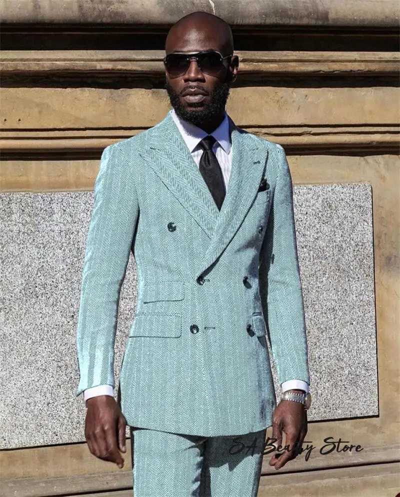 Herringbone Suits for Men Wide Lapel Suit 2 pcs Suit Jacket Pants Groom Business Wedding Wear Pink fashionable men suit outfit W250910