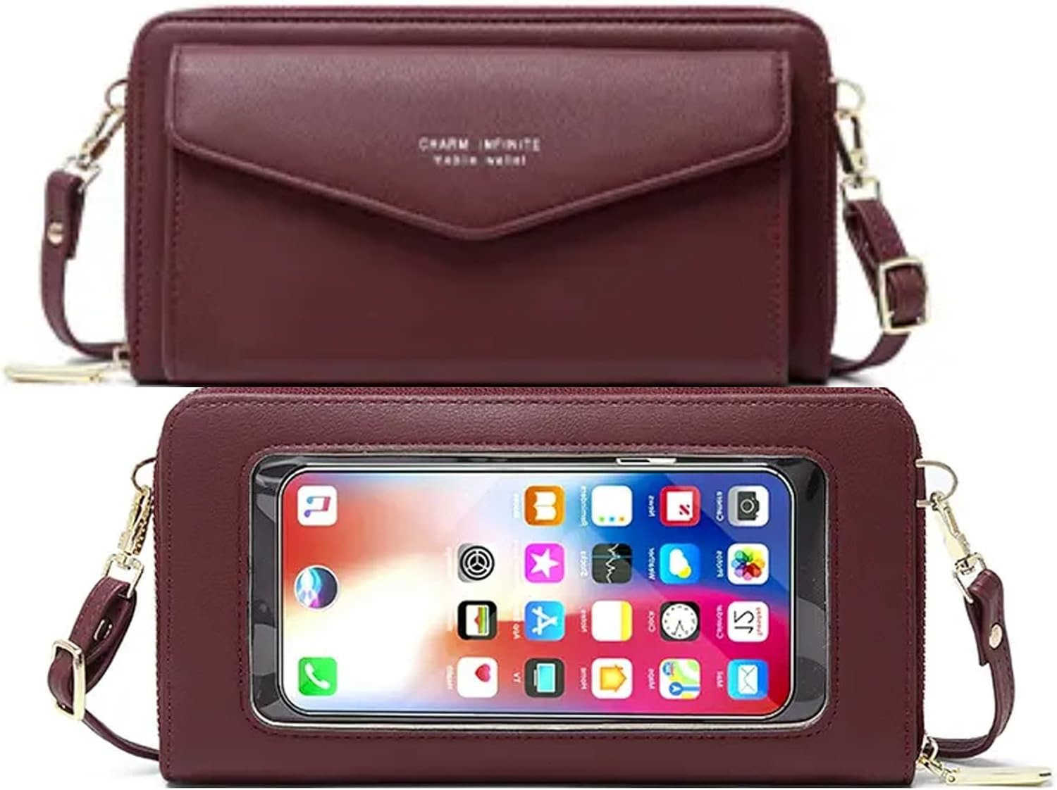 Leather Crossbody Phone Bag for Women RFID Blocking Touch Screen Wallet Shoulder Handbag with Clear Phone Window Z250910