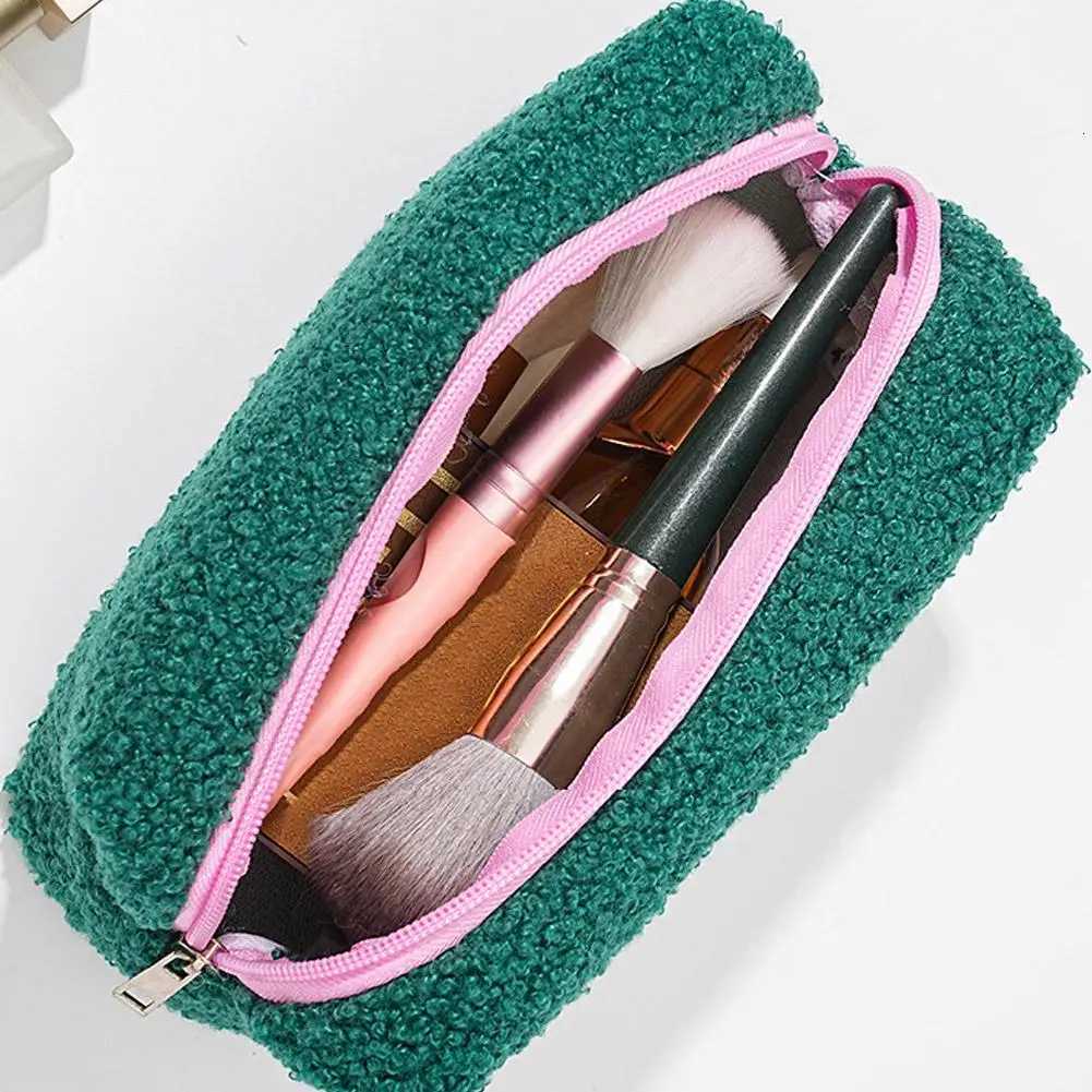 Zipper Plush Cute Large Solid Color Cosmetic Bag Makeup Bag for Women Travel Make Up Toiletry Bag Washing Pouch Pen PouchXJ250910