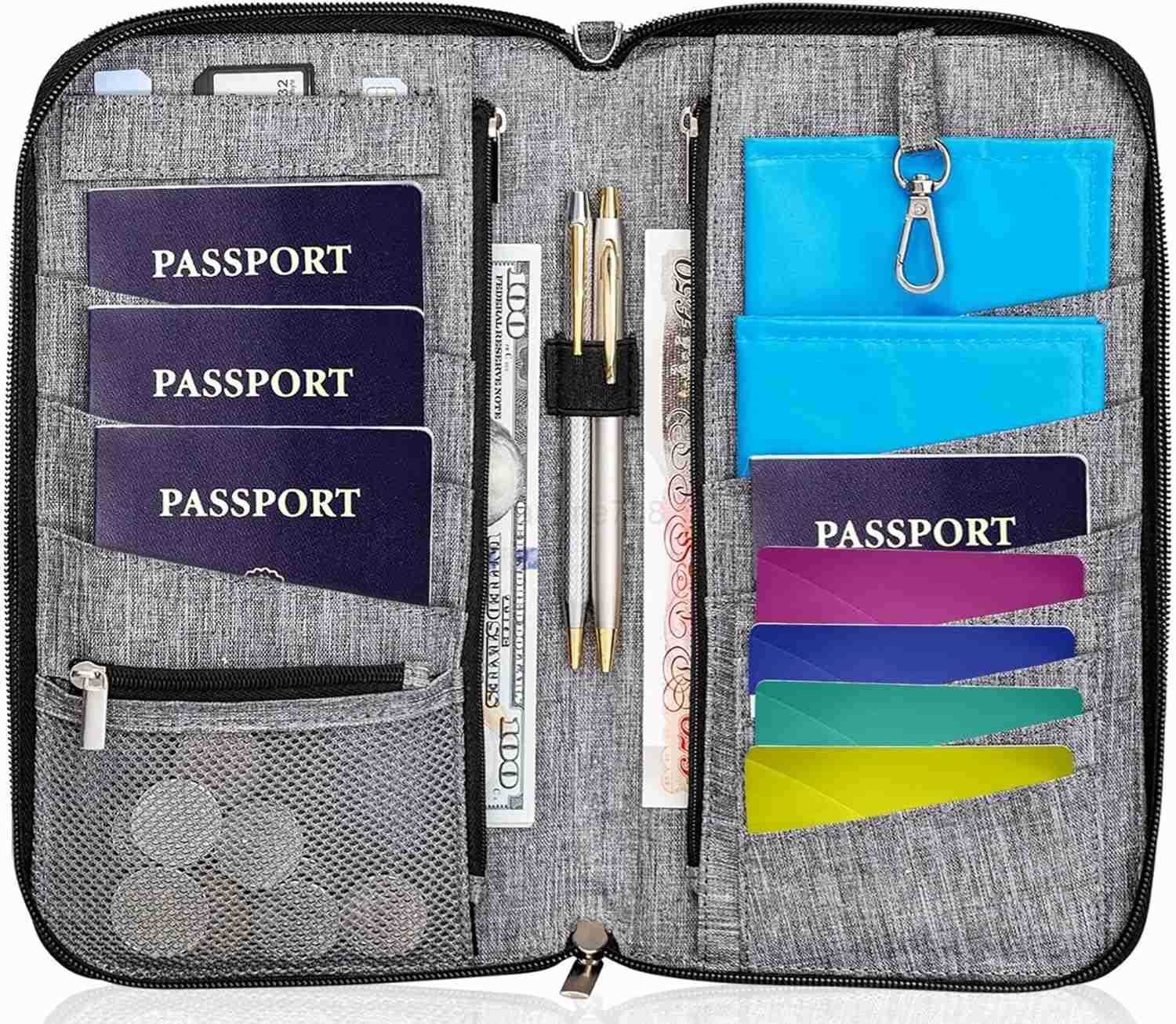 Premium Family Travel Document Organizer Capacious RFID Passport Holder Wallet Large grayZ250910