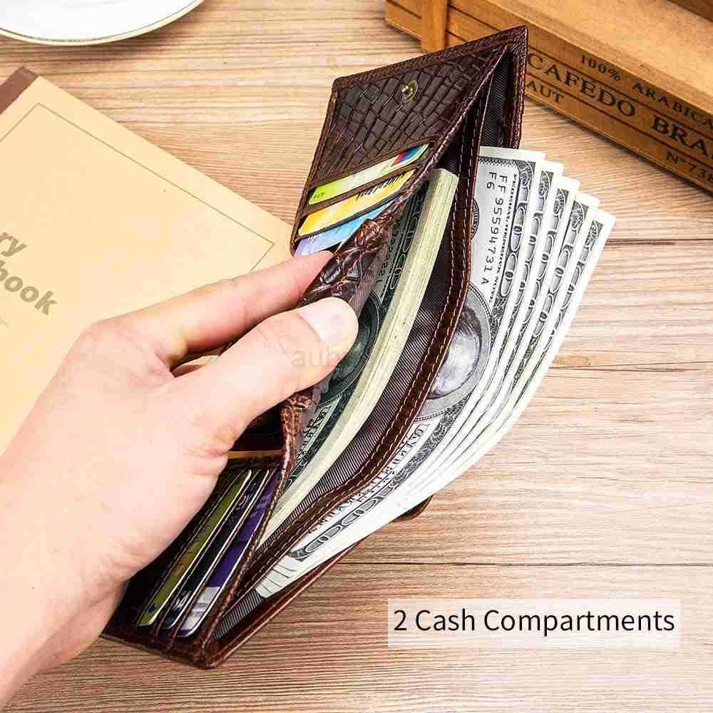 Genuine Cowhide Leather Mens Wallet CrocodileEmbossed Design with Large ID Window 15 Card Slots Builtin Zippered Coin Pocket Includes AntiTheft ChainZ