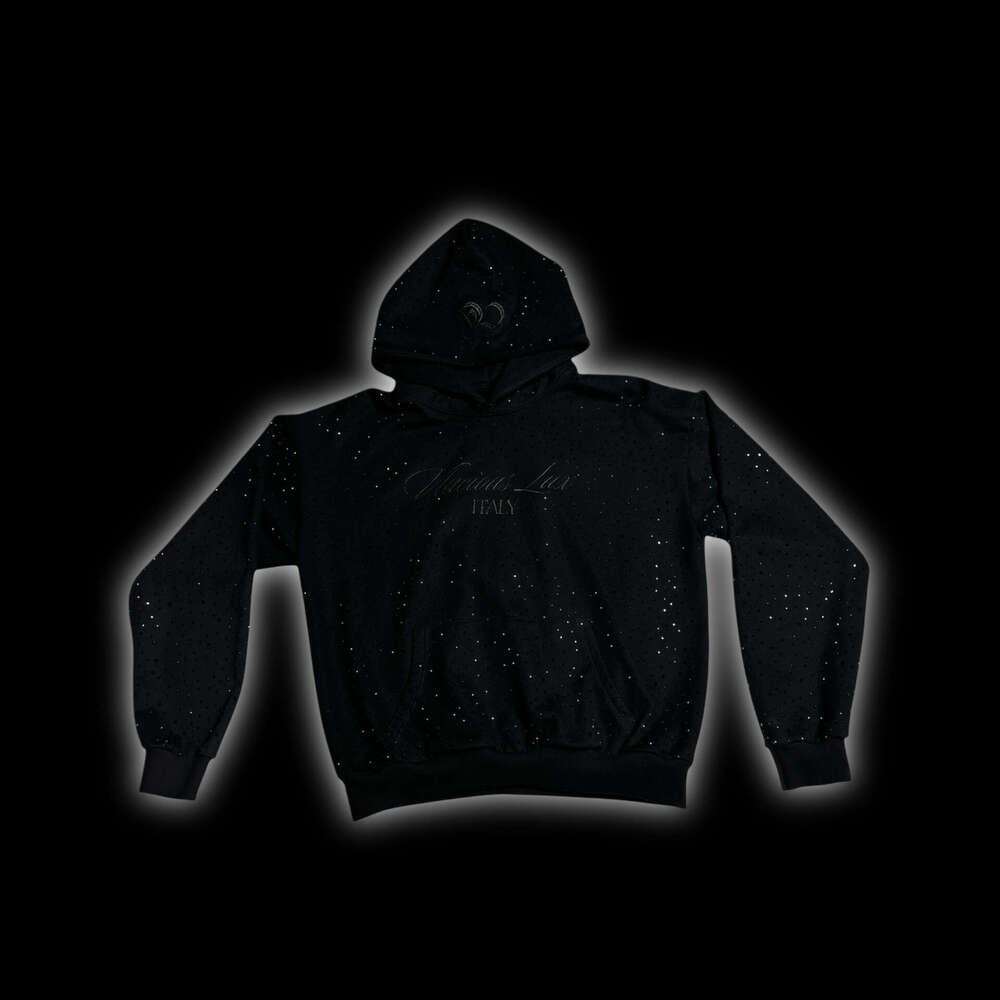 2025 European and American Men's Clothing Printed Dark Rhinestone Black Series Youth Casual Trendy Long Sleeve Hooded Sweatshirt