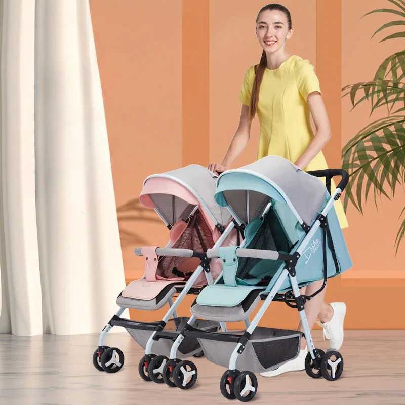 Detachable Lightweight Twin Baby Stroller Can Sitlieand Fold Fourwheel Shockabsorbing Baby Stroller Twin Baby Stroller W250910
