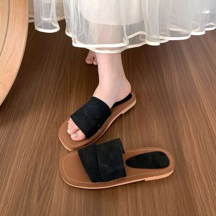 Unique Design Squ Open Toe Flat Slippers for Women Summer Outdoor Fairy Style Beach Vacation Sandals