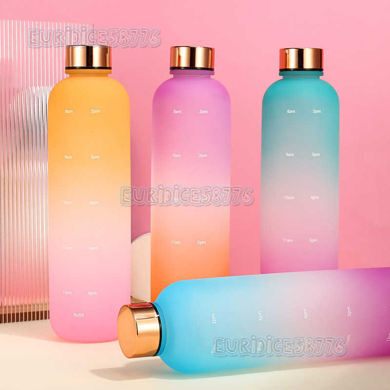 1000ml High Temperature Resistant Gradient Colorful Plastic Cup Space Cup Fitness Sports Water Bottle with Time Marker H250911