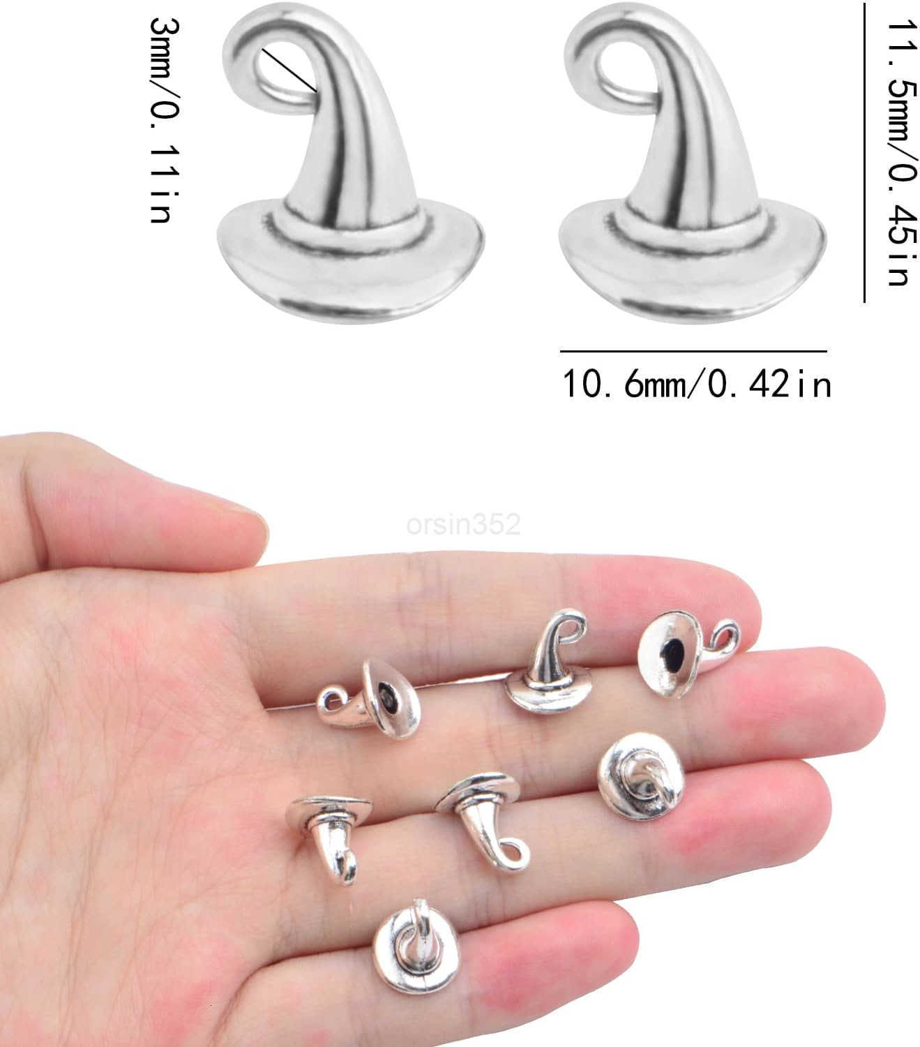 60pcs Antique Silver Witch Hat Pendant Charms Alloy Halloween Hat Wizard Cap Dangle Pendants Jewelry Making Findings for DIY Necklace Earrings Crafts 
